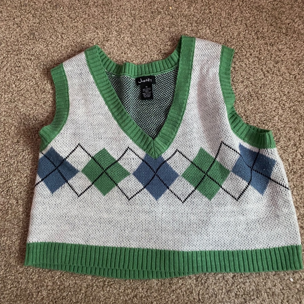 Classic white & green sweater vest.
